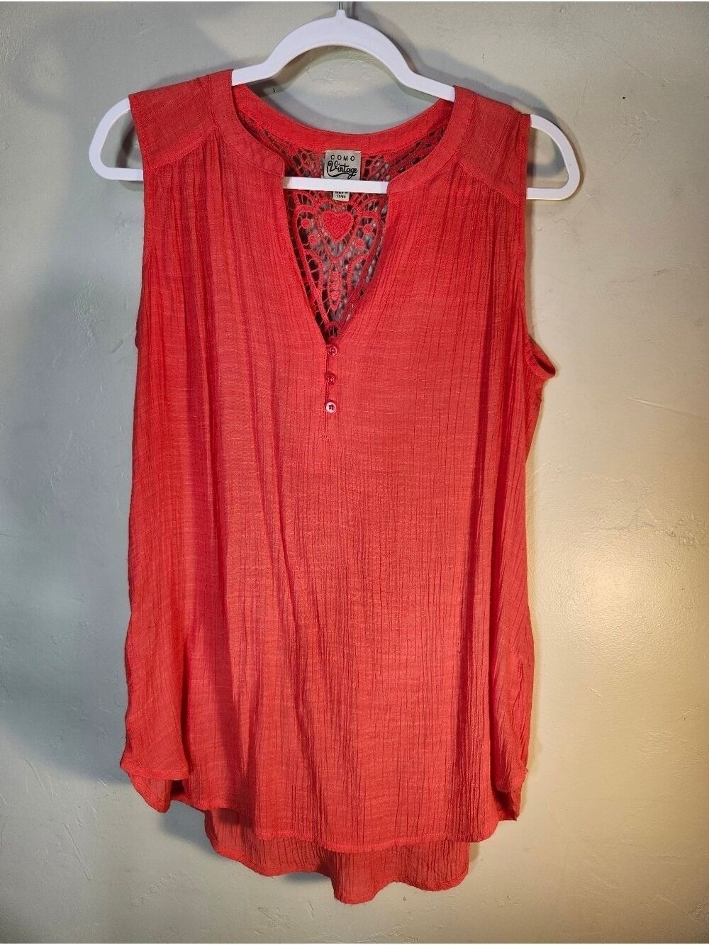 Como Vintage Coral Lace-Back Sleeveless Tank